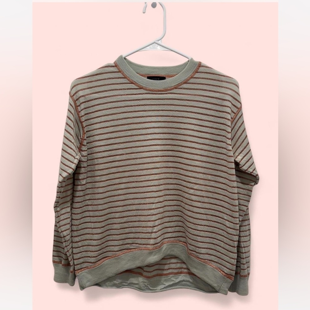 J. Crew Mint and Gold Striped Sweater